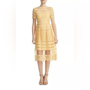 Maje Roseray Yellow Lace Midi Dress Size 2